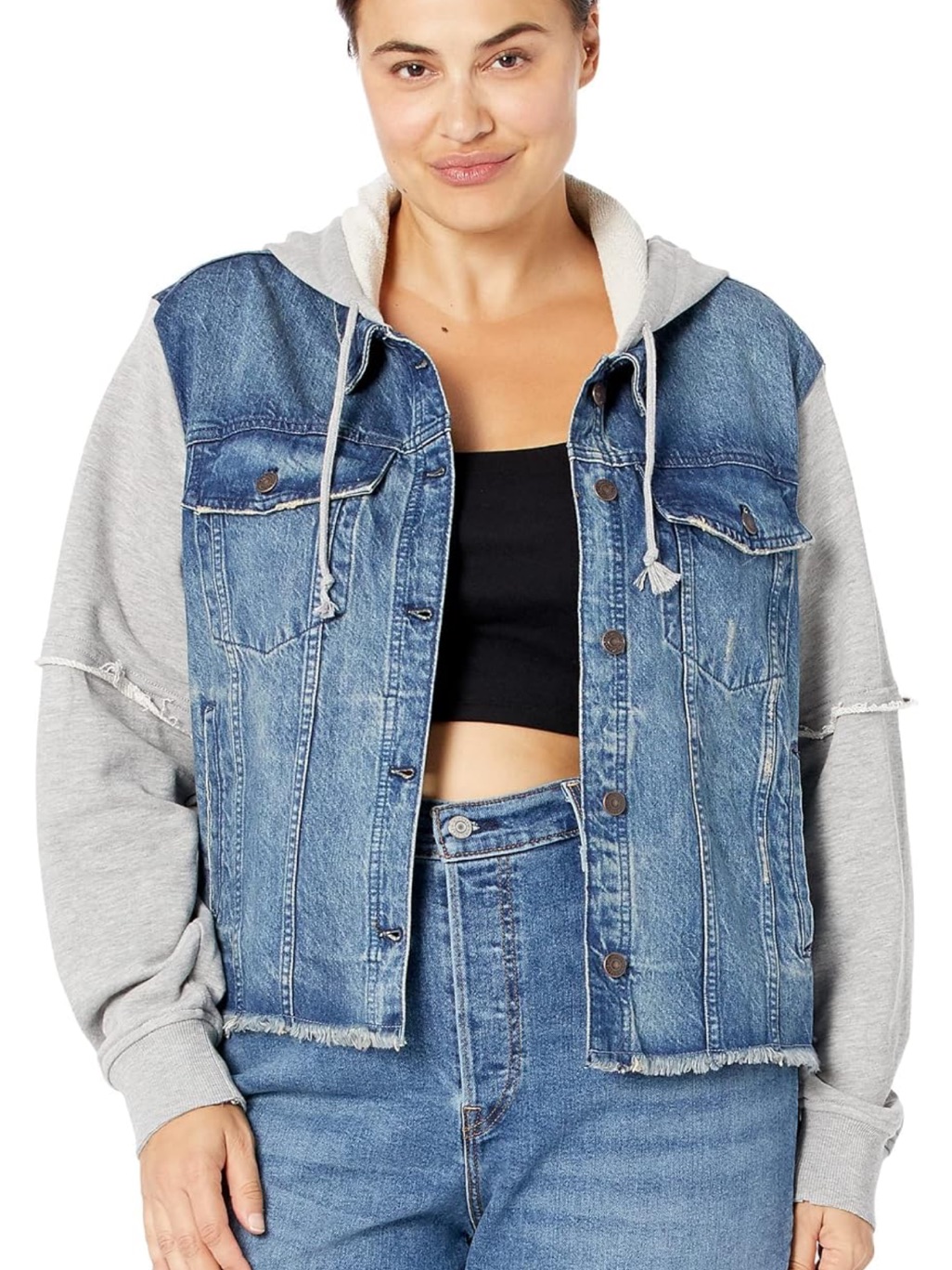 We The Free Light Gray Hooded Denim Jacket